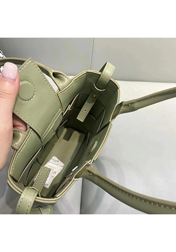 Mia Woven Smooth Leather Shoulder Tote Green