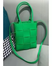 Mia Woven Smooth Leather Shoulder Tote Green Parakeet