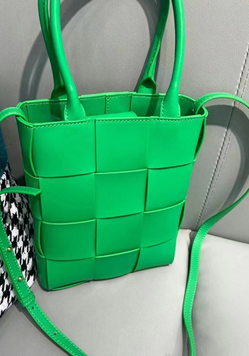 Mia Woven Smooth Leather Shoulder Tote Green Parakeet