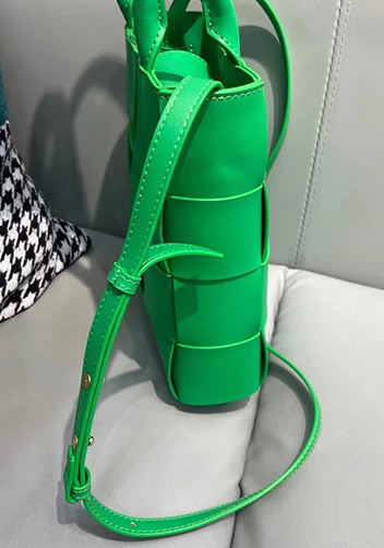 Mia Woven Smooth Leather Shoulder Tote Green Parakeet