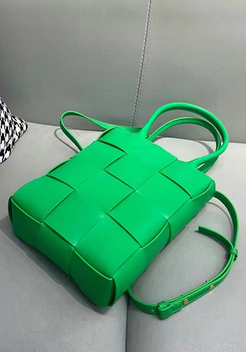 Mia Woven Smooth Leather Shoulder Tote Green Parakeet