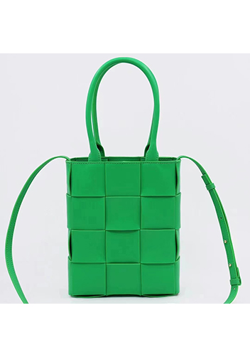 Mia Woven Smooth Leather Shoulder Tote Green Parakeet