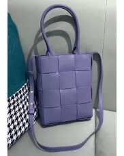 Mia Woven Smooth Leather Shoulder Tote Purple