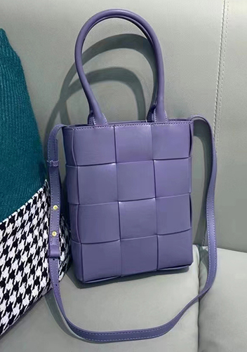 Mia Woven Smooth Leather Shoulder Tote Purple