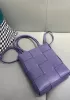 Mia Woven Smooth Leather Shoulder Tote Purple
