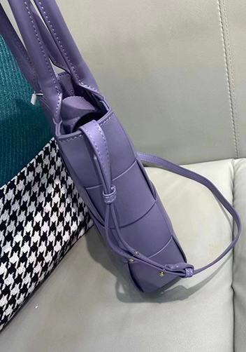 Mia Woven Smooth Leather Shoulder Tote Purple