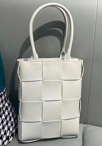 Mia Woven Smooth Leather Shoulder Tote White