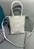 Mia Woven Smooth Leather Shoulder Tote White