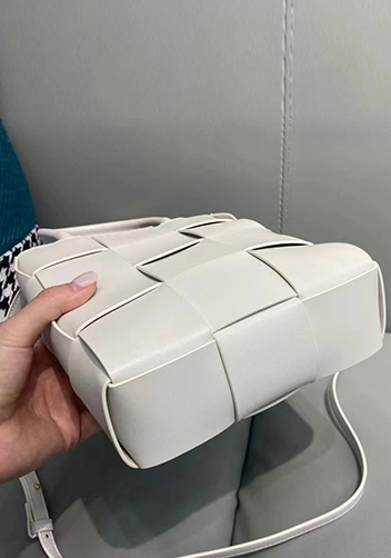 Mia Woven Smooth Leather Shoulder Tote White
