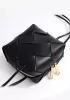 Mia Woven Smooth Leather Small Shoulder Bag Black