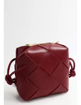 Mia Woven Smooth Leather Small Shoulder Bag Burgundy