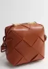 Mia Woven Smooth Leather Small Shoulder Bag Camel