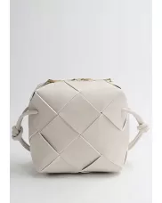 Mia Woven Smooth Leather Small Shoulder Bag Cream