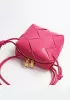 Mia Woven Smooth Leather Small Shoulder Bag Hot Pink