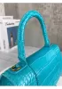 Bonnie Croc Leather Shoulder Bag Blue