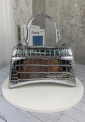 Bonnie Croc Leather Shoulder Bag Sliver