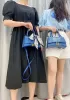 Bonnie Croc Leather Shoulder Mini Bag Blue Grey