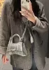 Bonnie Croc Leather Shoulder Mini Bag Sliver