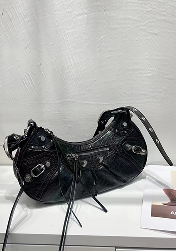 The Route 66 Small Studded Leather Shoulder Bag Black