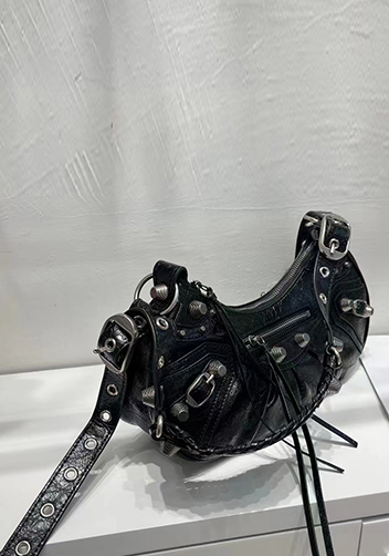The Route 66 Small Studded Leather Shoulder Bag Black