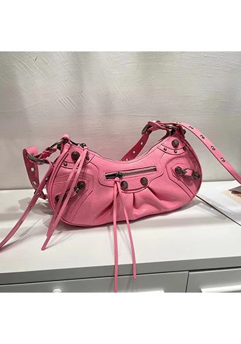 The Route 66 Small Studded Leather Shoulder Bag Pink
