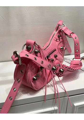 The Route 66 Small Studded Leather Shoulder Bag Pink