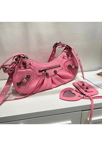The Route 66 Small Studded Leather Shoulder Bag Pink