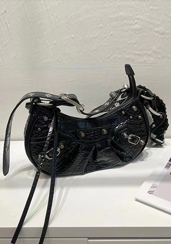 The Route 66 XS Studded Croc-effect Leather Shoulder Bag Black