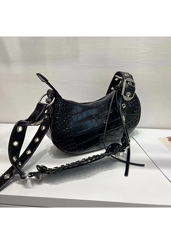 The Route 66 XS Studded Croc-effect Leather Shoulder Bag Black