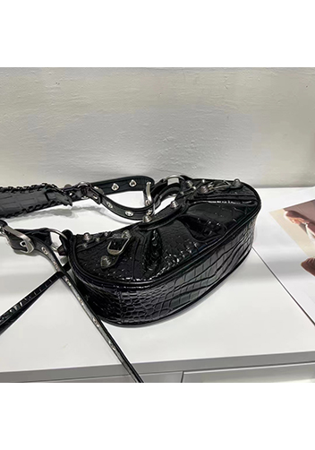 The Route 66 XS Studded Croc-effect Leather Shoulder Bag Black