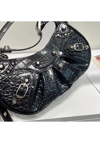 The Route 66 XS Studded Croc-effect Leather Shoulder Bag Black