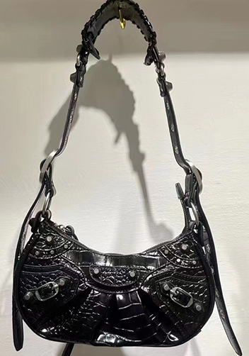 The Route 66 XS Studded Croc-effect Leather Shoulder Bag Black