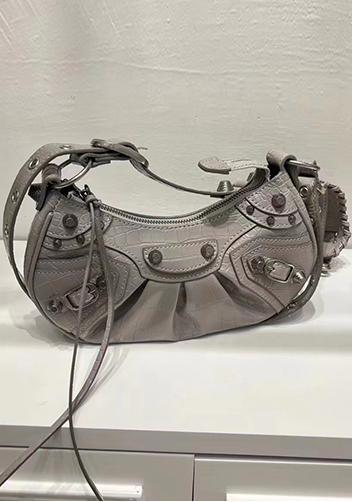 The Route 66 XS Studded Croc-effect Leather Shoulder Bag Grey
