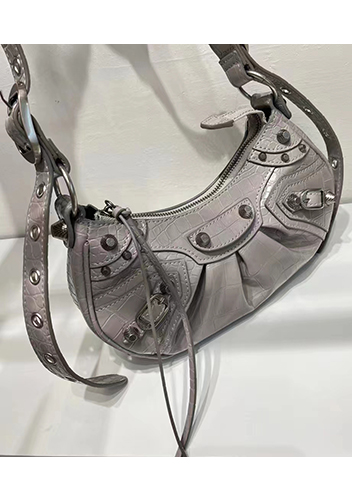 The Route 66 XS Studded Croc-effect Leather Shoulder Bag Grey