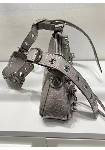 The Route 66 XS Studded Croc-effect Leather Shoulder Bag Grey