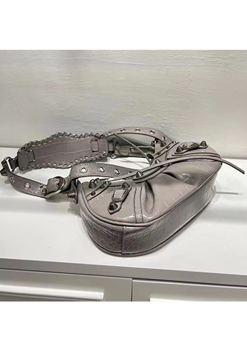 The Route 66 XS Studded Croc-effect Leather Shoulder Bag Grey