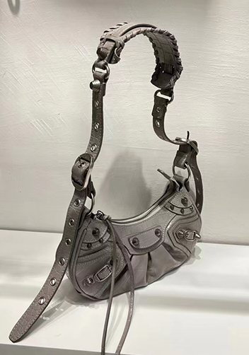 The Route 66 XS Studded Croc-effect Leather Shoulder Bag Grey