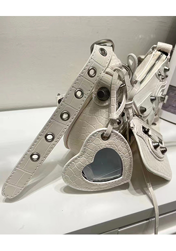 The Route 66 XS Studded Croc-effect Leather Shoulder Bag White