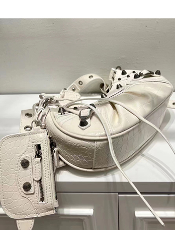 The Route 66 XS Studded Croc-effect Leather Shoulder Bag White