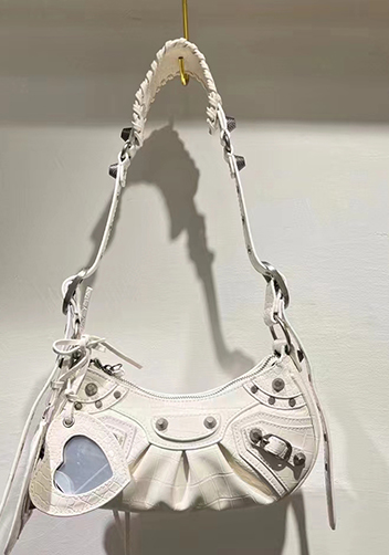 The Route 66 XS Studded Croc-effect Leather Shoulder Bag White
