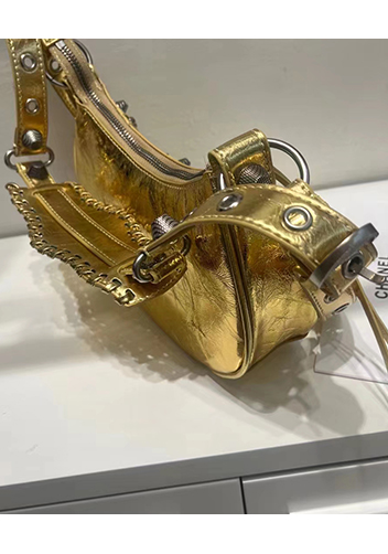 The Route 66 XS Studded Leather Shoulder Bag Gold