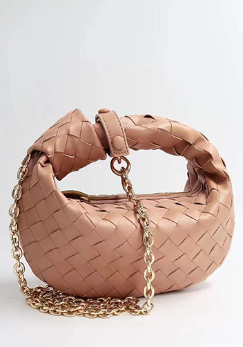 Dina Small Knotted Intrecciato Leather Tote Chain Beige