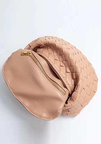 Dina Small Knotted Intrecciato Leather Tote Chain Beige