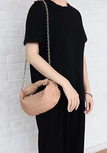 Dina Small Knotted Intrecciato Leather Tote Chain Beige