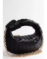 Dina Small Knotted Intrecciato Leather Tote Chain Black