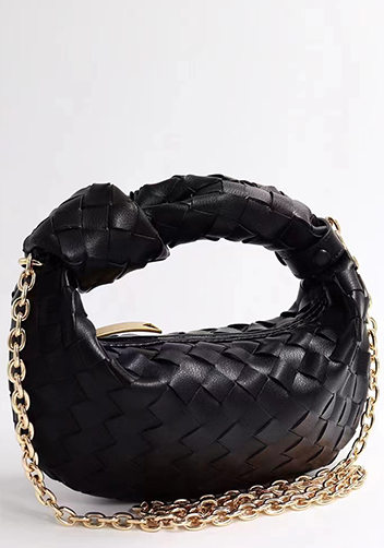 Dina Small Knotted Intrecciato Leather Tote Chain Black