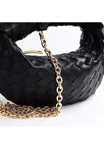 Dina Small Knotted Intrecciato Leather Tote Chain Black