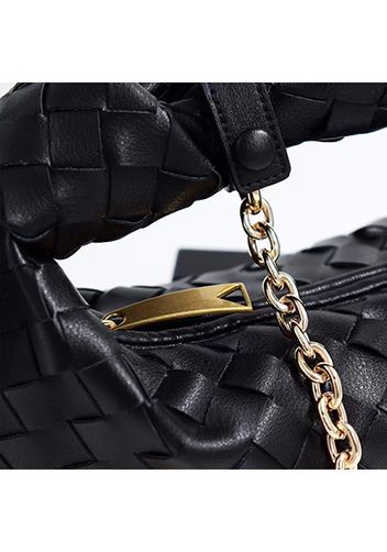 Dina Small Knotted Intrecciato Leather Tote Chain Black