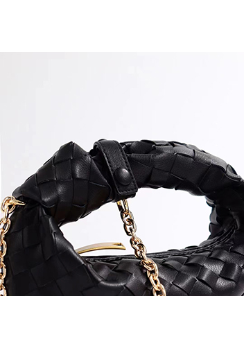 Dina Small Knotted Intrecciato Leather Tote Chain Black