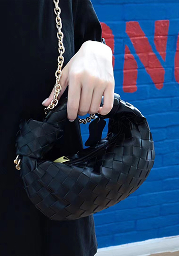 Dina Small Knotted Intrecciato Leather Tote Chain Black